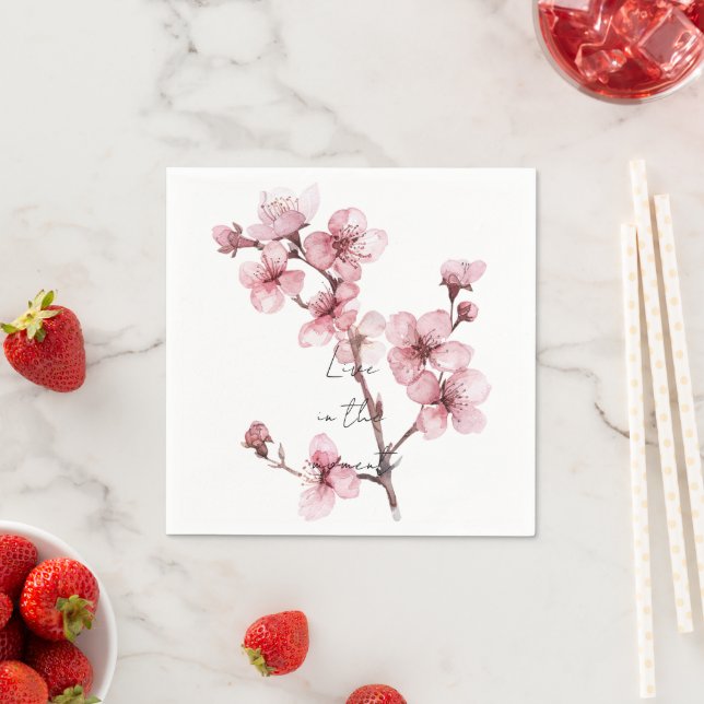 White Pink Cherry Blossom Floral  Napkin (Insitu)