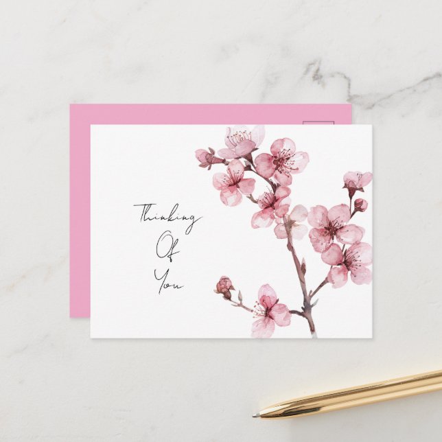 White Pink Cherry Blossom Floral  Postcard (Front/Back In Situ)