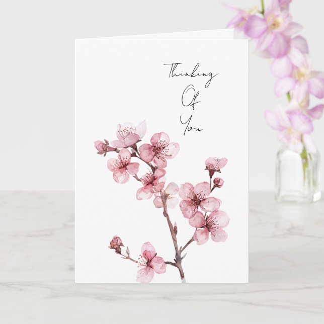 White Pink Cherry Blossom Floral Thinking of you Card (Orchid)