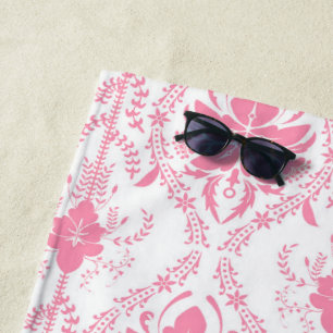 white pink damask pattern beach towel