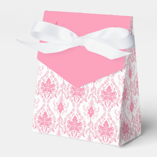 white pink damask pattern  favor box (Front Side)