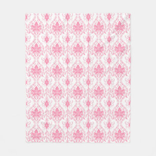 white pink damask pattern fleece blanket
