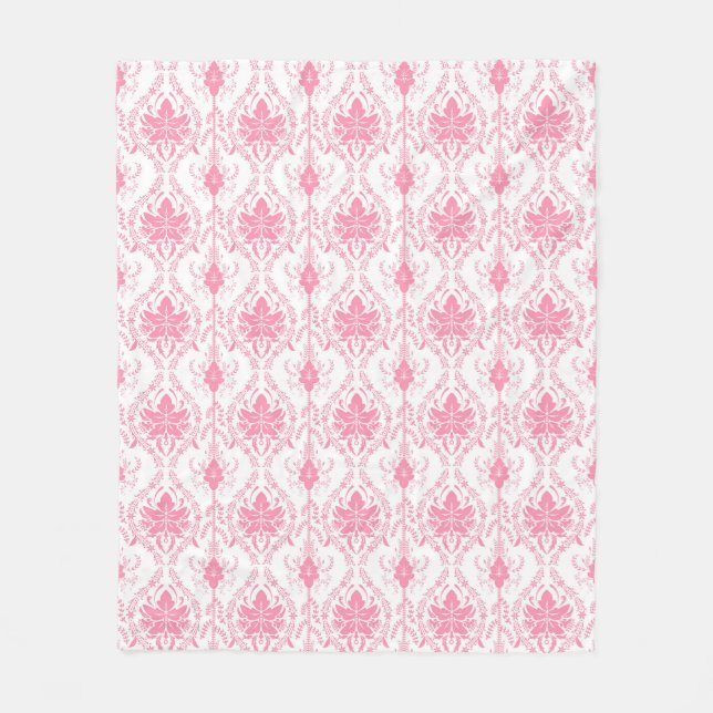 white pink damask pattern  fleece blanket (Front)
