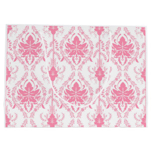white pink damask pattern large gift bag