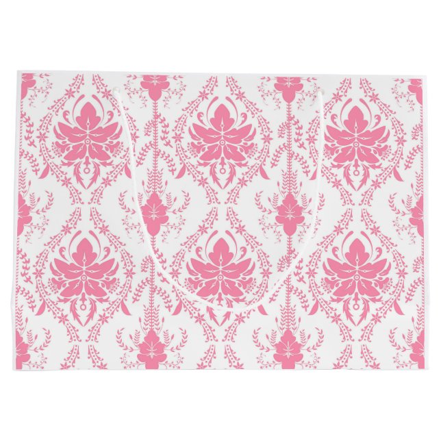 white pink damask pattern  large gift bag (Back)