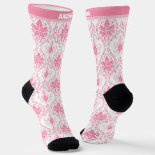 white pink damask pattern  socks