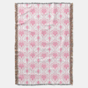 white pink damask pattern throw blanket