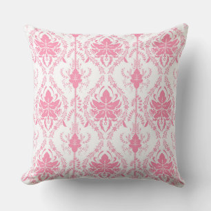 white pink damask pattern throw pillow