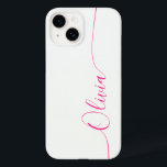 White Pink Elegant Calligraphy Script Name Case-Mate iPhone 14 Case<br><div class="desc">White Pink Elegant Calligraphy Script Custom Personalized Name iPhone 14 Smart Phone Cases features a modern and trendy simple and stylish design with your personalized name in elegant hand written calligraphy script typography on a white background. Designed by ©Evco Studio www.zazzle.com/store/evcostudio</div>