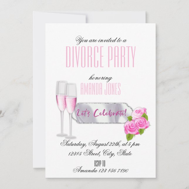 White pink elegant champagne divorce party invitation (Front)