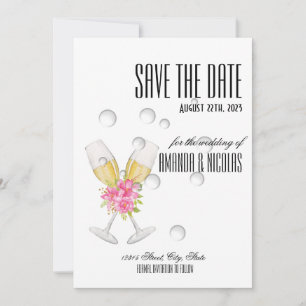 White pink elegant modern Save The Date Wedding  I Invitation