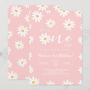 White & Pink Floral Daisy Birthday  Invitation