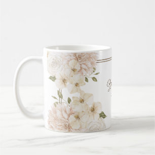 White Pink Floral Frame Green Modern Wedding Party Coffee Mug