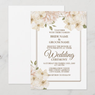 White Pink Floral Frame Modern Wedding Party Invitation