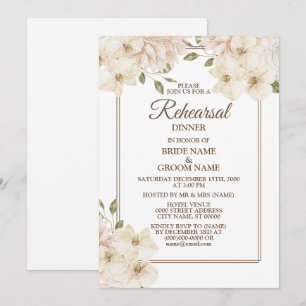 White Pink Floral Modern Wedding Rehearsal Dinner Invitation