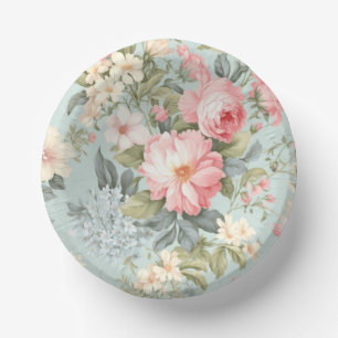 White Pink Floral Paper Bowl Plate