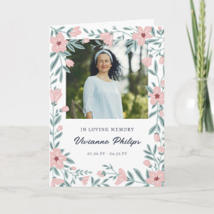 White & Pink Floral Photo Funeral Program