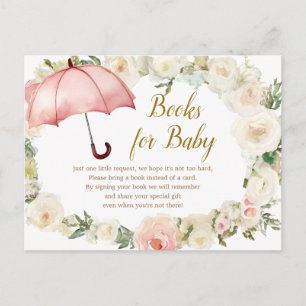 White Pink Floral Umbrella Books for Baby Postcard