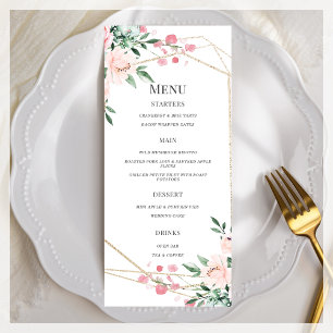 White & Pink Floral Wedding  Menu