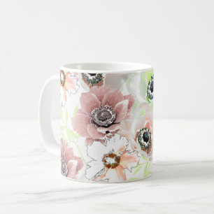 White, pink flowers. coffee mug