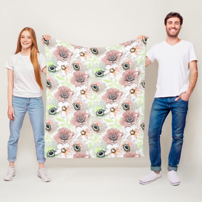 White, pink flowers.  fleece blanket (In Situ)
