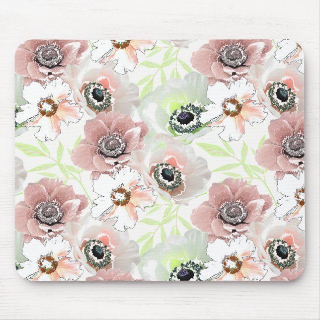 White, pink flowers.  mouse pad (Front)