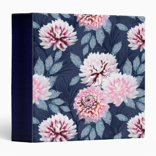  White, pink flowers on dark blue. Binder