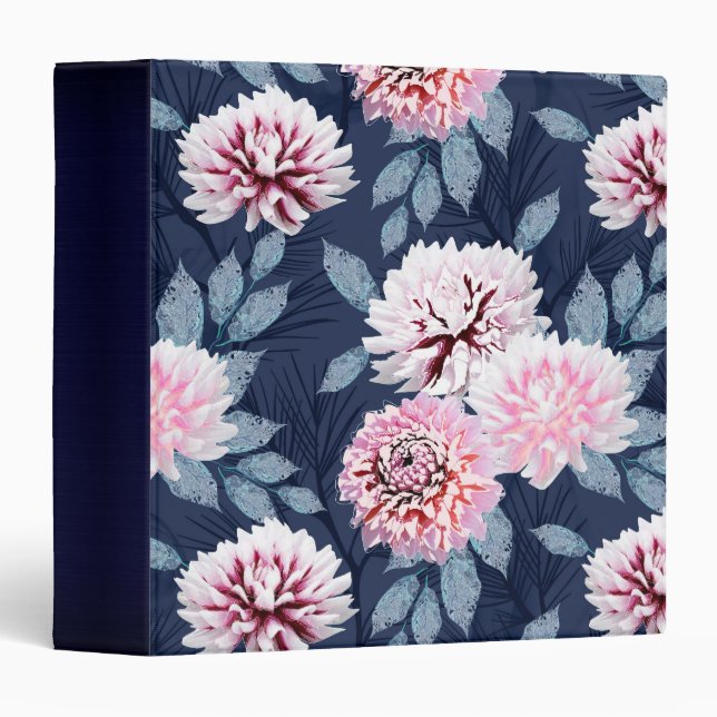  White, pink flowers on dark blue. Binder (Front/Spine)