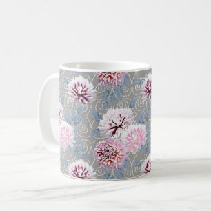 White, pink flowers on grey. coffee mug