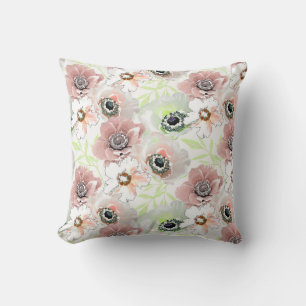 White, pink flowers. throw pillow