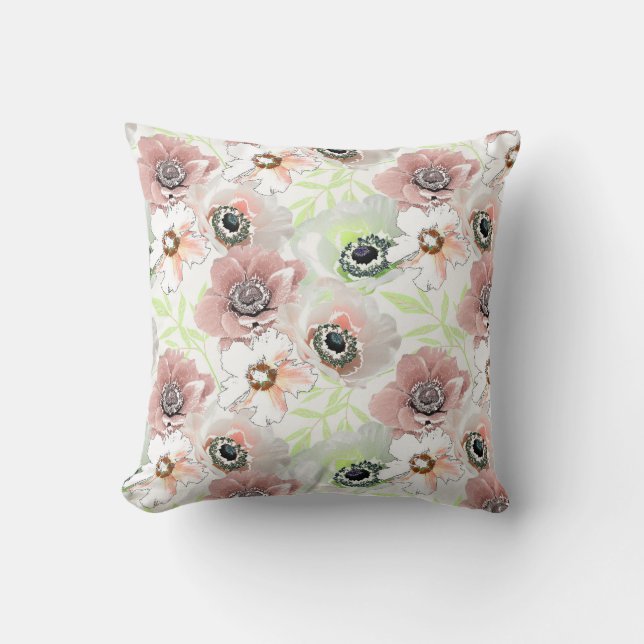 White, pink flowers. throw pillow (Front)