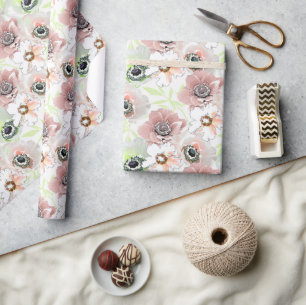 White, pink flowers. wrapping paper