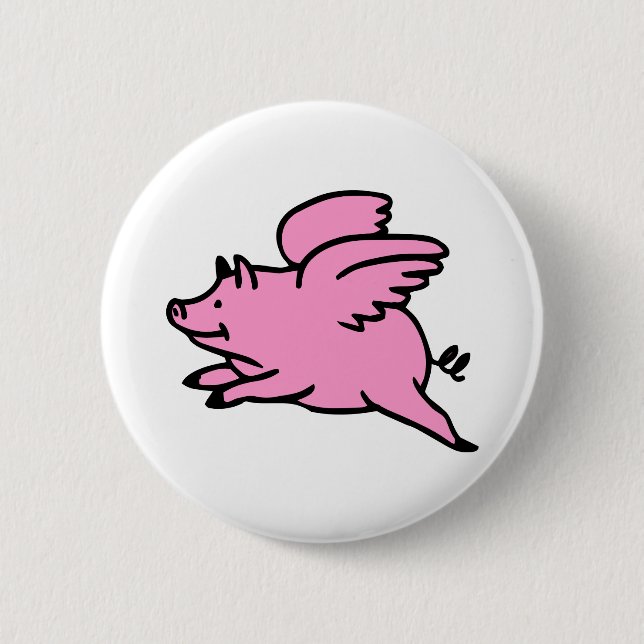 White Pink Flying Pig 2 Inch Round Button (Front)