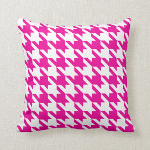 White Pink Fuchsia Pied De Poule Houndstooth Throw Pillow