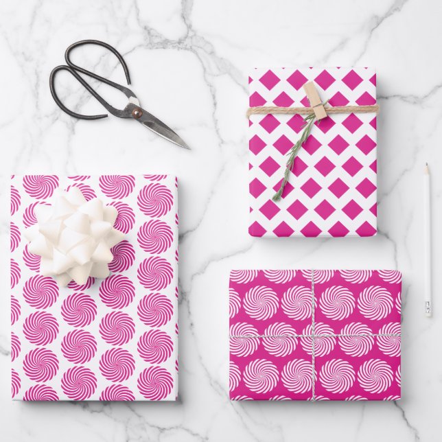 White Pink Geometric Simple Clean Wrapping Paper Sheet (Front)