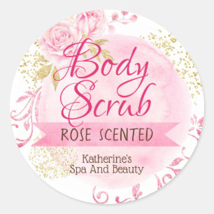 White Pink Gold Flowers Rose Body Scrub Labels