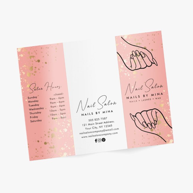 White & Pink Gold Specks Nail Salon Brochure (Creator Uploaded)