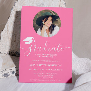 White pink graduate script photo graduation invitation