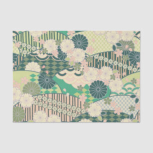 White Pink Green Japanese Kimono Floral Decoupage Tissue Paper