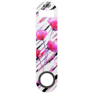 *~* White Pink Lavender Poppy Rose Gold Pattern Bar Key