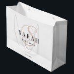White Pink Monogram Personalized Bridesmaid Large Gift Bag<br><div class="desc">This cute personalized bridesmaid gift bag features personalized bridesmaid's name,  calligraphy monogram in pink colour and wedding date. Change background and fonts colours easily if you like.</div>