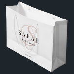 White Pink Monogram Personalized Bridesmaid Large Gift Bag<br><div class="desc">This cute personalized bridesmaid gift bag features personalized bridesmaid's name,  calligraphy monogram in pink colour and wedding date. Change background and fonts colours easily if you like.</div>