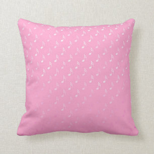 White Pink Musical Notes Metallic Faux Foil Music Throw Pillow
