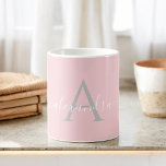 White Pink Name Initial Monogram Elegant Script Two-Tone Coffee Mug<br><div class="desc">Blush,  Pink,  Grey and White Elegant Monogram Hand Lettered Script Name and Initial Coffee Mug. The mug makes the perfect gift for someone who loves modern and stylish chic colours for a birthday,  wedding,  Christmas Holiday,  bridal shower or special occasion gift. Please contact the designer for matching items.</div>