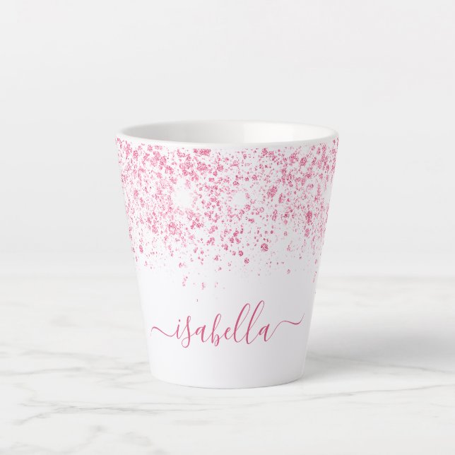 White pink name script latte mug (Front)