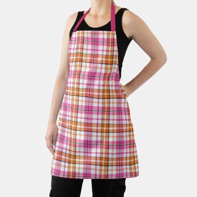 White Pink Orange Plaid Tartan Design  Apron (Insitu)