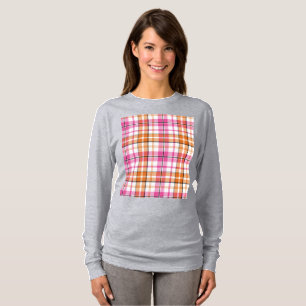 White Pink Orange Plaid Tartan Design  T-Shirt