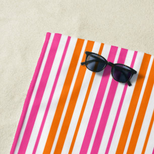 White Pink Orange Vertical Stripes Design Beach Towel