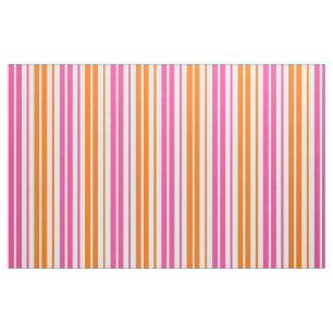 White Pink Orange Vertical Stripes Design Fabric