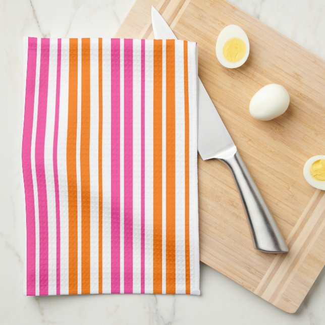White Pink Orange Vertical Stripes Design   Kitchen Towel (Quarter Fold)